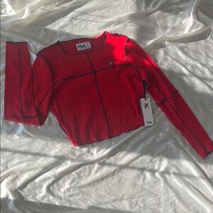 Fila Vibrant Red Crop Top with Navy Blue Details